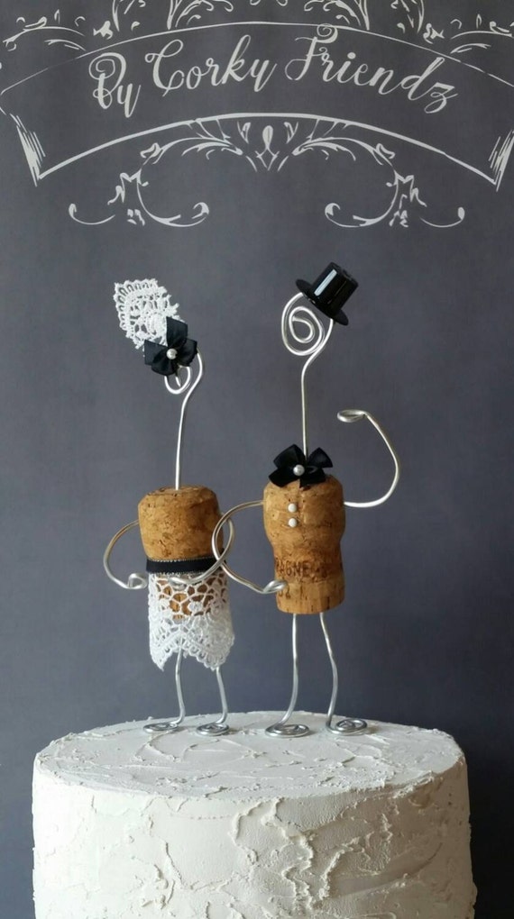 Black Tie Champagne Cork Cake Toppers Wine Cork Topper Rustic Wedding Handmade Custom Unique Wine Cake Top Wedding Cake Personalized By Corky Friendz Catch My Party