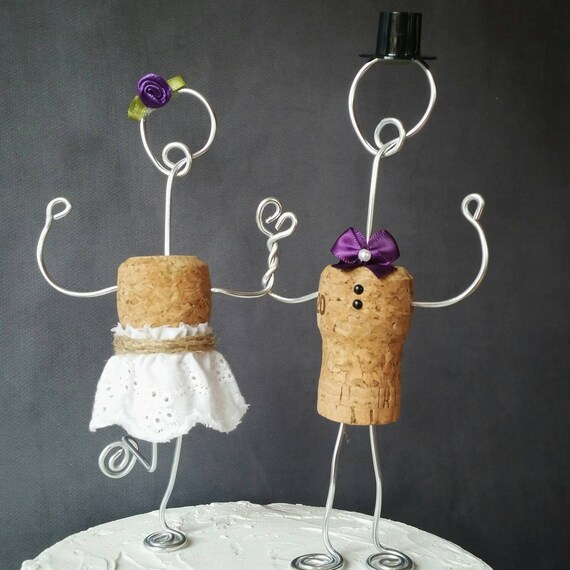 CORK WEDDING Cake Toppers, Personalized Elegant Champagne Cake, Black Tie Cork Toppers, Heart Shaped, Wine Bride, Rustic Outdoor Wedding Il_570xn