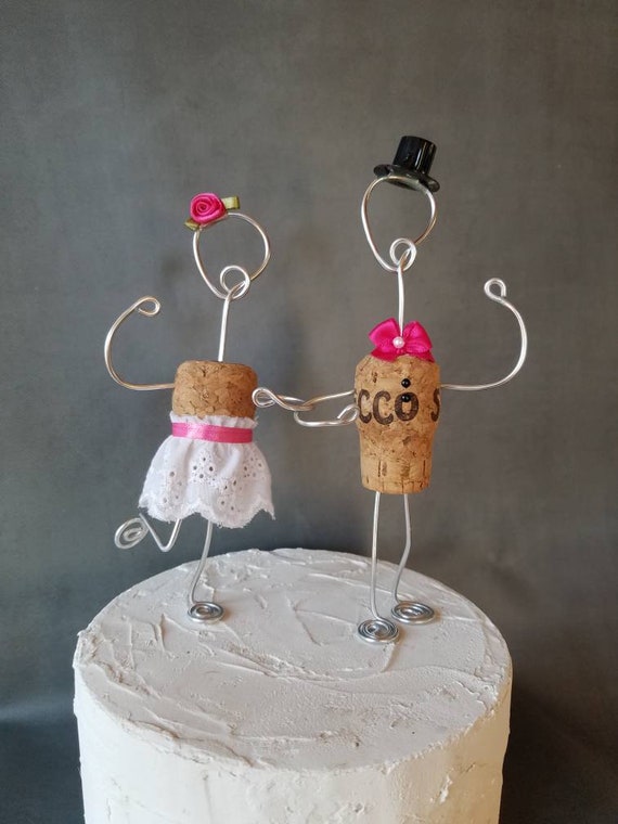 Hot Pink Champagne Cork Cake Toppers Wine Inspired Wedding Cake