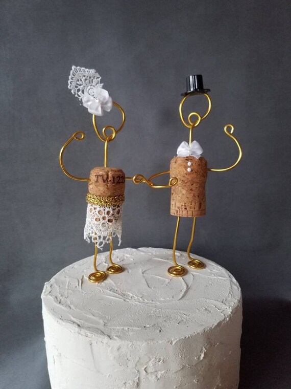 CHAMPAGNE CORK Cake Toppers, The Cutest Wine Cork Toppers, Rustic, Elegant, Handmade in Portland, Custom Gold Wedding Cake, Corky Friendz Il_570xn