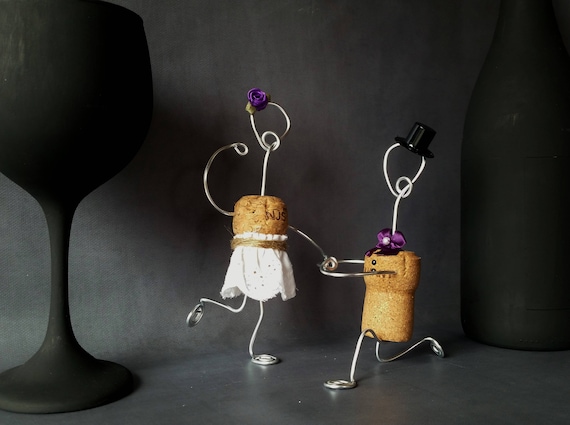 CHAMPAGNE Rustic CORK Wedding Cake Toppers, Wine Inspired, Purple & White, Custom Wedding Cake, Handmade Wine Cake Topper, Cork Ornament Il_570xn