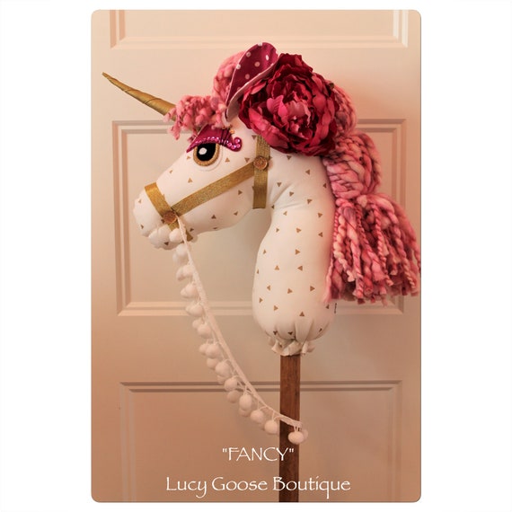 Items similar to Pink and Gold Unicorn Stick Horse Hobby Horse