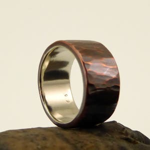 Forged Copper and Fine Silver Ring, Rustic Men's Wedding Band, Forged Viking Ring, Custom Anniversary Gift for Men