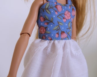 9 inch (23cm) Girl Fashion Doll Dress with Floral Bodice and White Broderie Anglaise Skirt