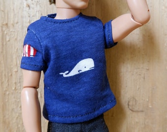 12 inch Male Fashion Doll T-shirt, Blue Knit with Whale Motifs