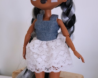 Petite Curvy Doll Dress with Denim Bodice and Lace Skirt