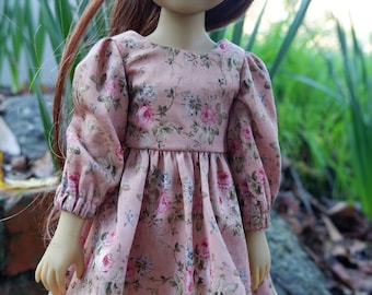 Vintage Style Dress for 14.5" Doll such as Ruby Red Fashion Friends in Soft Pink Floral Cotton