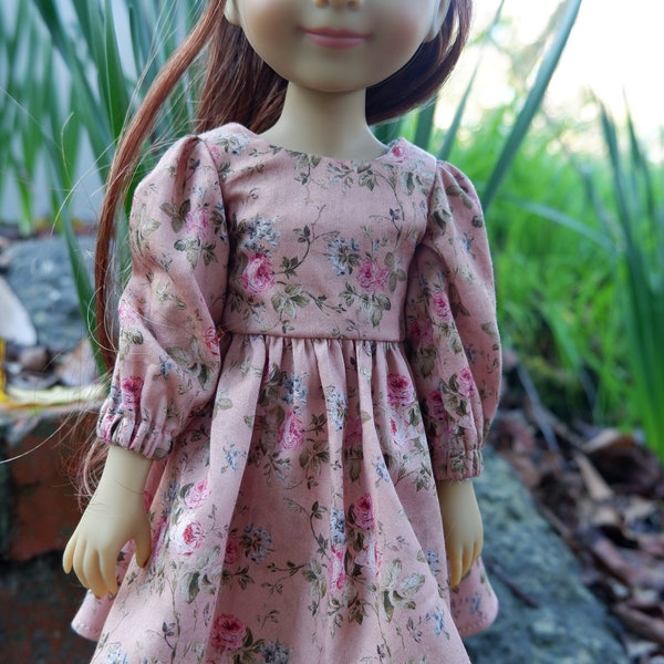 Vintage Style Dress for 14.5" Doll such as Ruby Red Fashion Friends in Soft Pink Floral Cotton