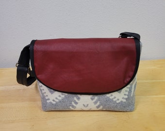 Southwest Shoulder Leather and Wool Purse