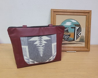 Southwest Shoulder Wool Trade Blanket and Leather Purse