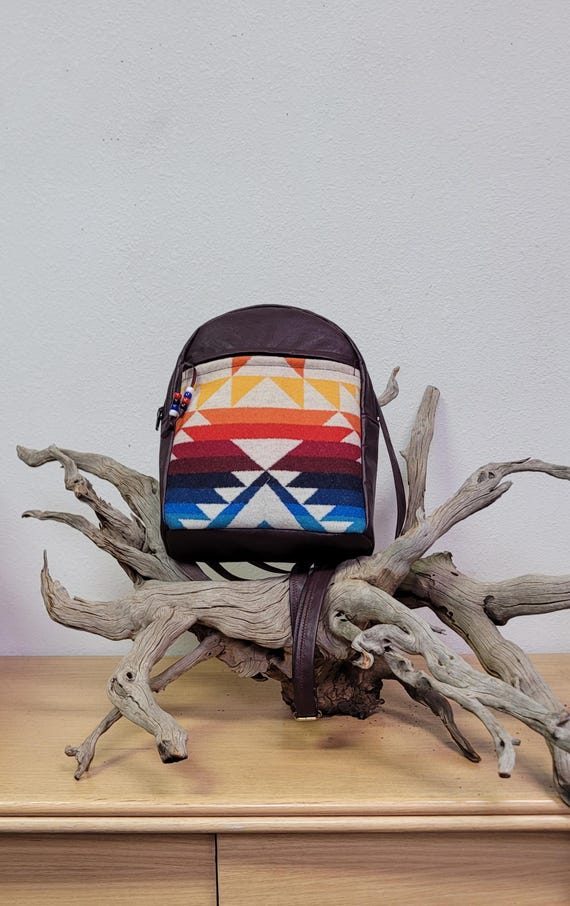 Southwest Native American Wool and Leather Backpack Purse - Etsy display picture 3
