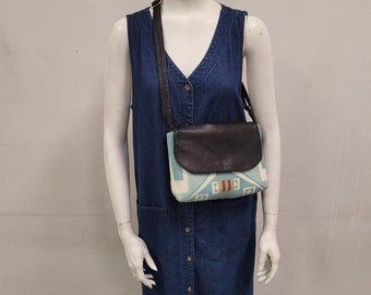 Southwest Shoulder Leather and Wool Purse