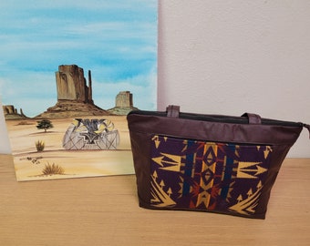 Southwest Shoulder Wool Trade Blanket and Leather Purse