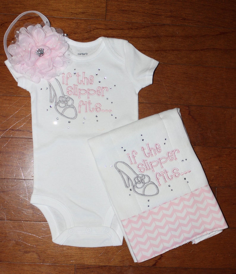 Headband Princess Baby Girl If the Slipper Fits Bodysuit Burp Cloth