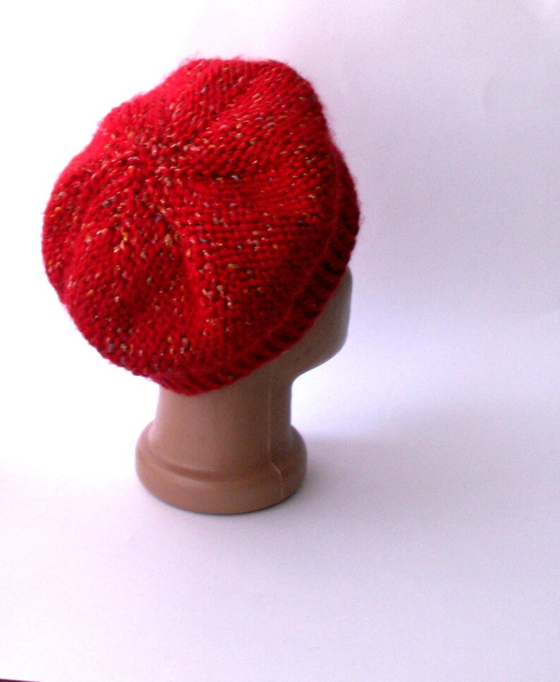 Red Hand Knit Women's Beanie Beret Hat Etsy