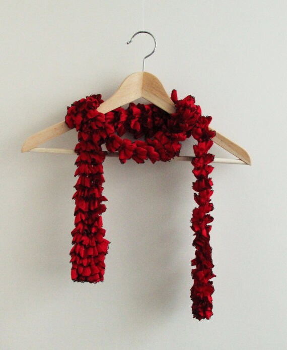 Valentine's Day Ruffle Scarf Red Hand Knit Scarf,lariat Scarves Ruffled ...