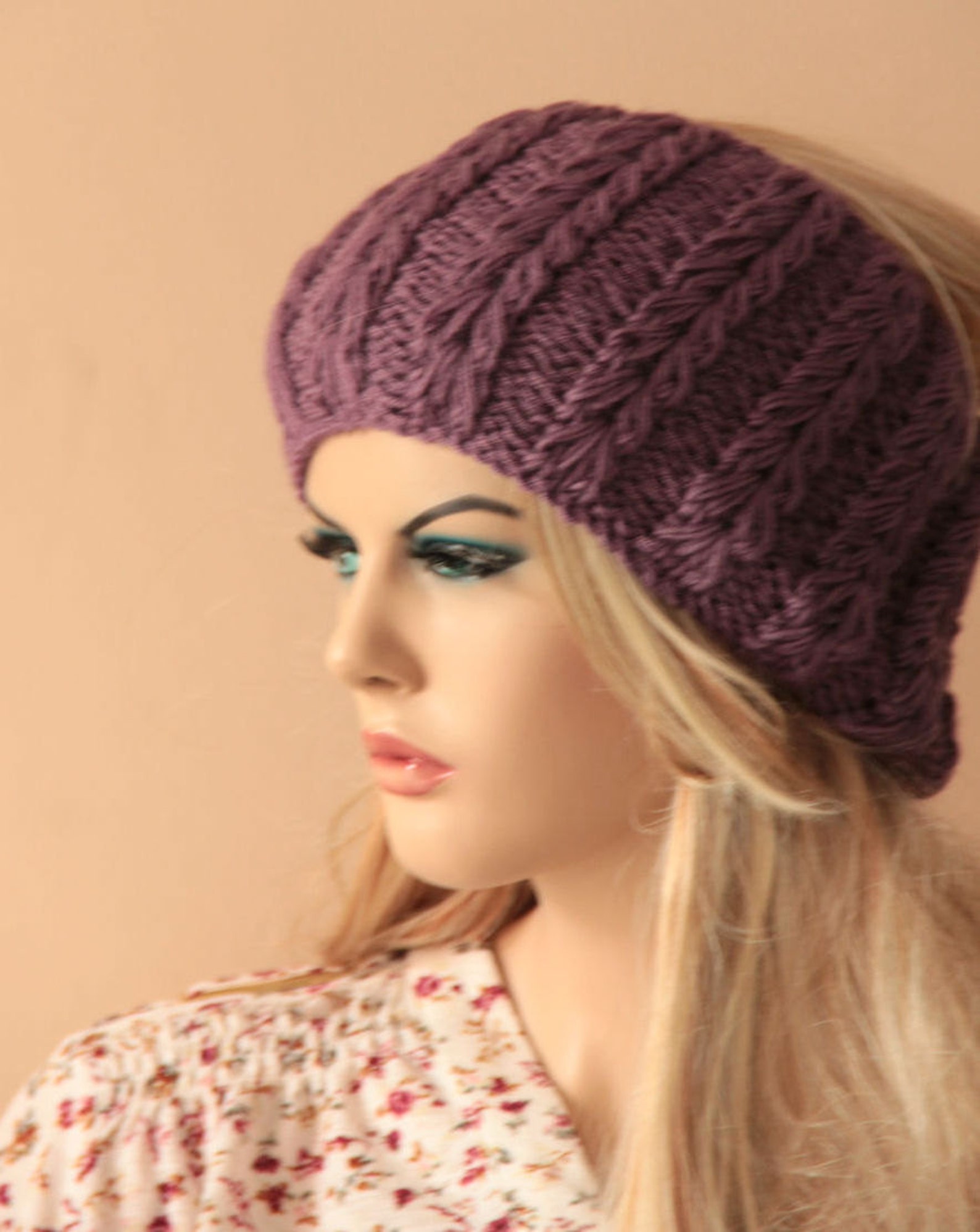 Hand Knit Purple Headband Neck Warmer Cowl Chunky Knit Ear Warmer ...