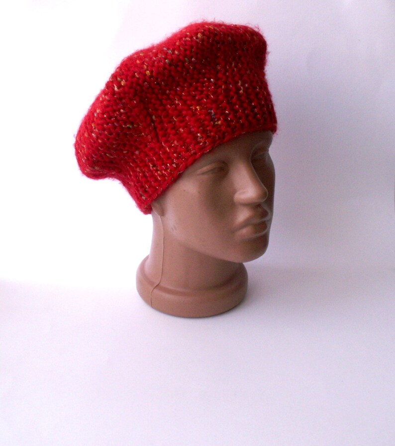 Red Hand Knit Women's Beanie Beret Hat Etsy