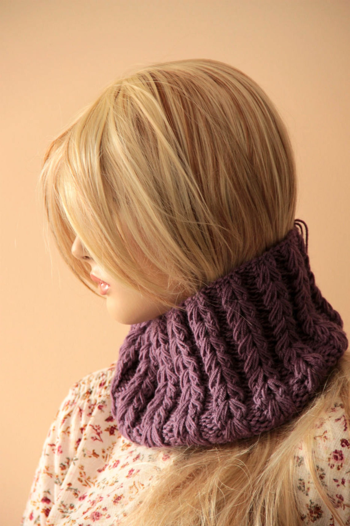 Hand Knit Purple Headband Neck Warmer Cowl Chunky Knit Ear Warmer ...