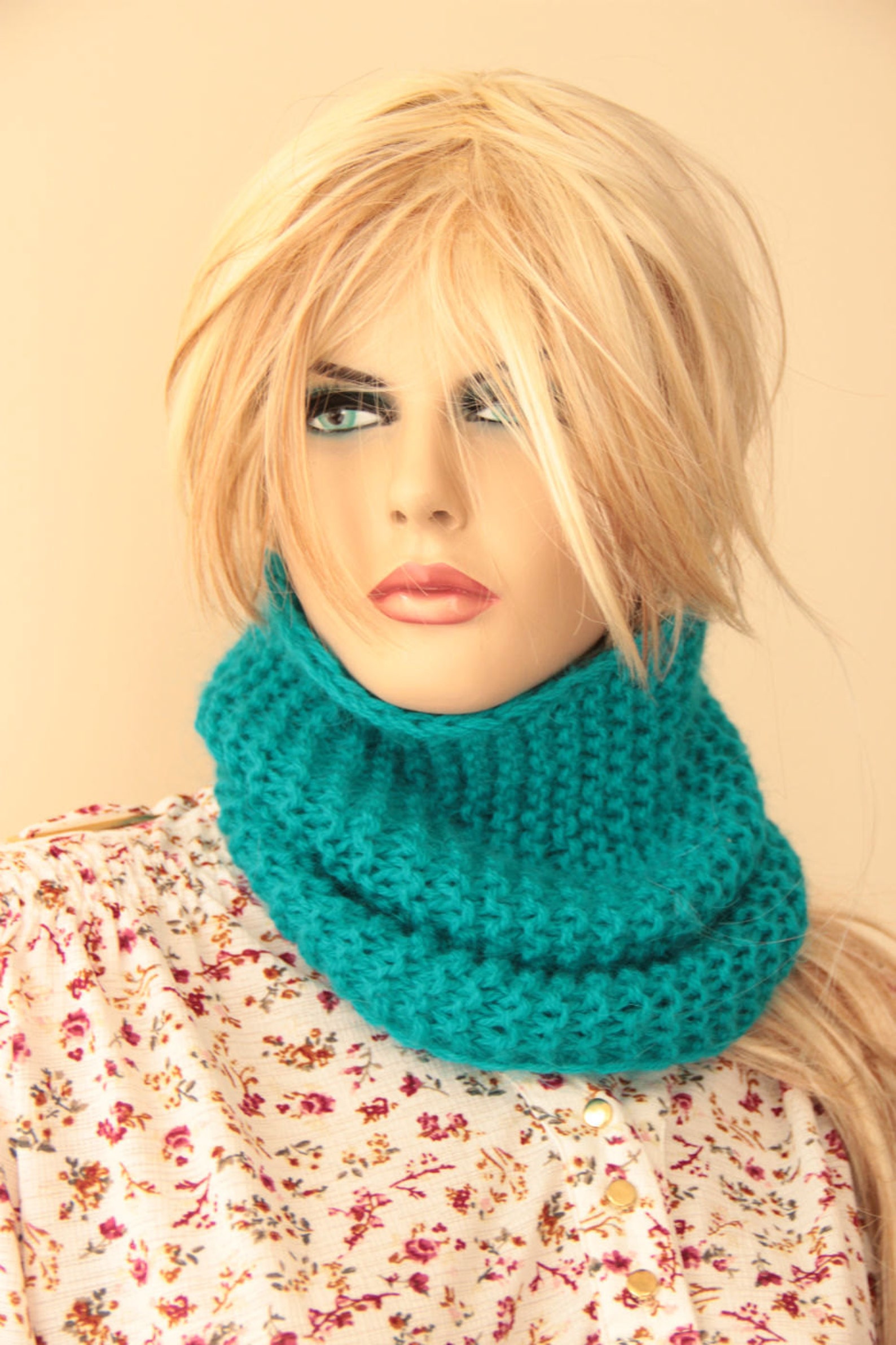Hand Knit Neckwarmer Hand Knit Cowl Hand Knit Headband Turquoise Neck