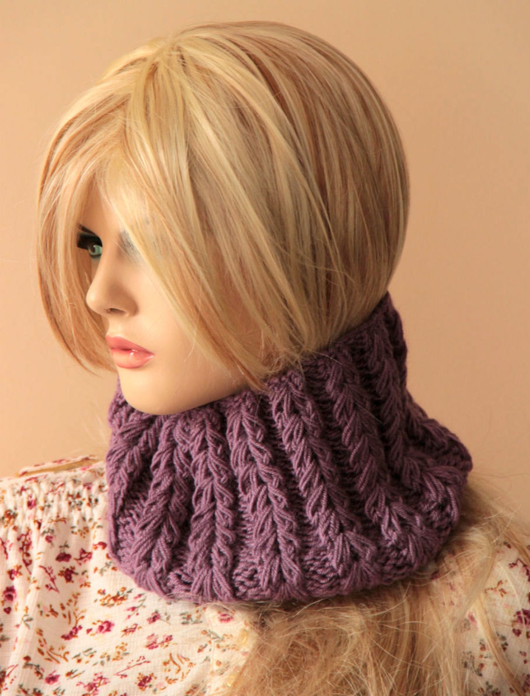 Hand Knit Purple Headband Neck Warmer Cowl Chunky Knit Ear Warmer ...