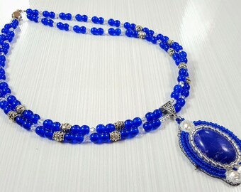 Blue bridal necklace - Blue bridal jewelry - Bridal statement necklace - Cobalt blue necklace - Blue statement necklace - Blue necklace