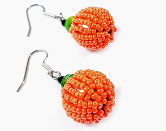 Pumpkin earrings - Pumpkin jewelry - Beaded pumpkin earrings - Beaded Halloween earrings - Handmade Halloween earrings - Gift under 30