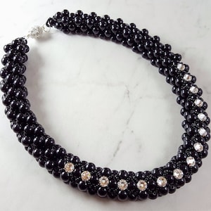 Black pearl necklace - Black bridal necklace - Black statement necklace - Glass pearl necklace - Pearl statement necklace - Black necklace