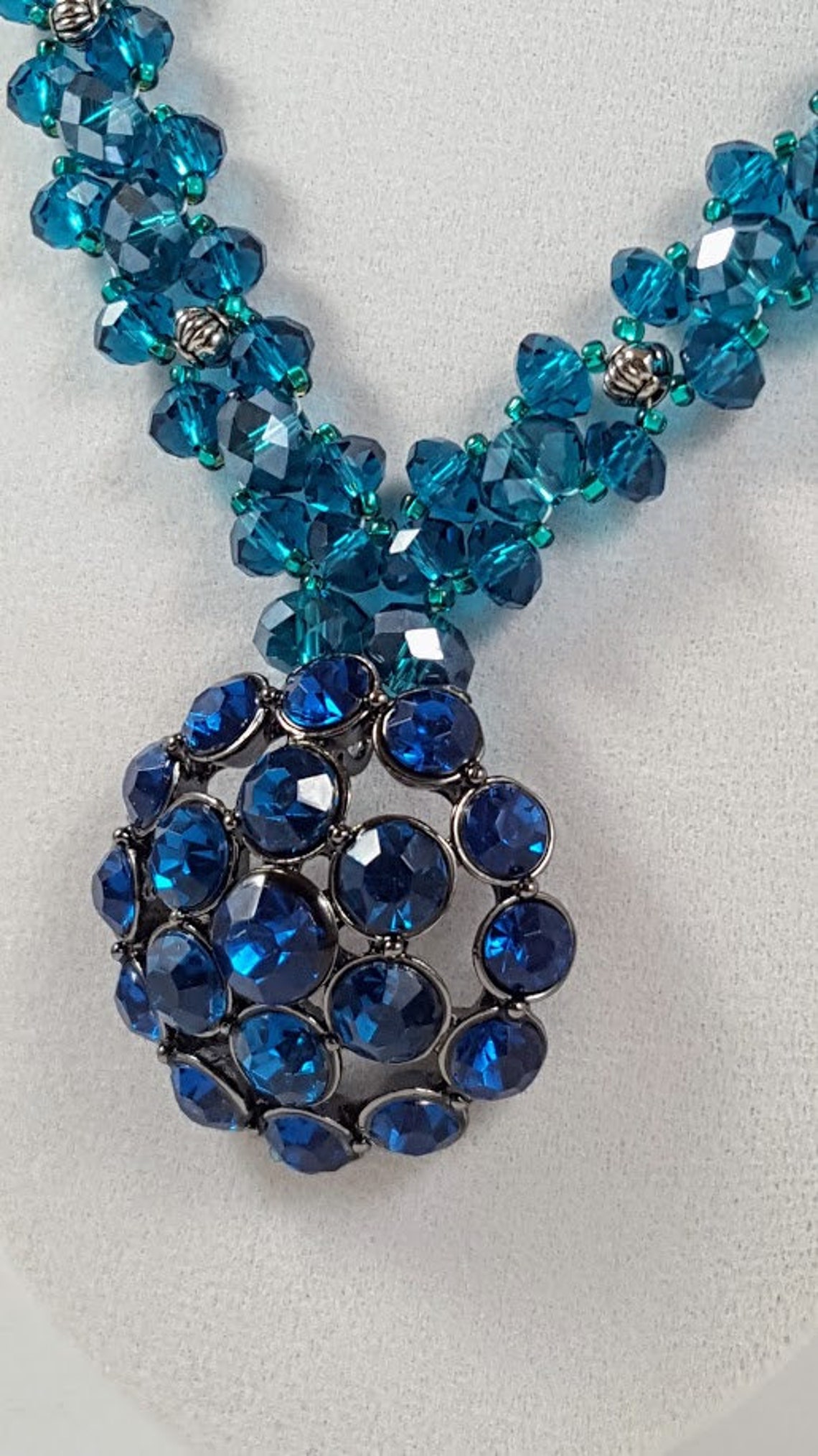 Teal Blue Necklace Teal Blue Jewelry Teal Necklace Blue Crystal