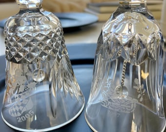 Waterford Crystal Christmas Bells | 1997 & 2005 Etched Holiday Ornaments Set