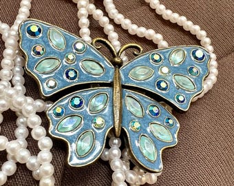 Vintage Avon Schmetterling Brosche Blau Emaille Strass Pin | Gold Tone signiert Modeschmuck