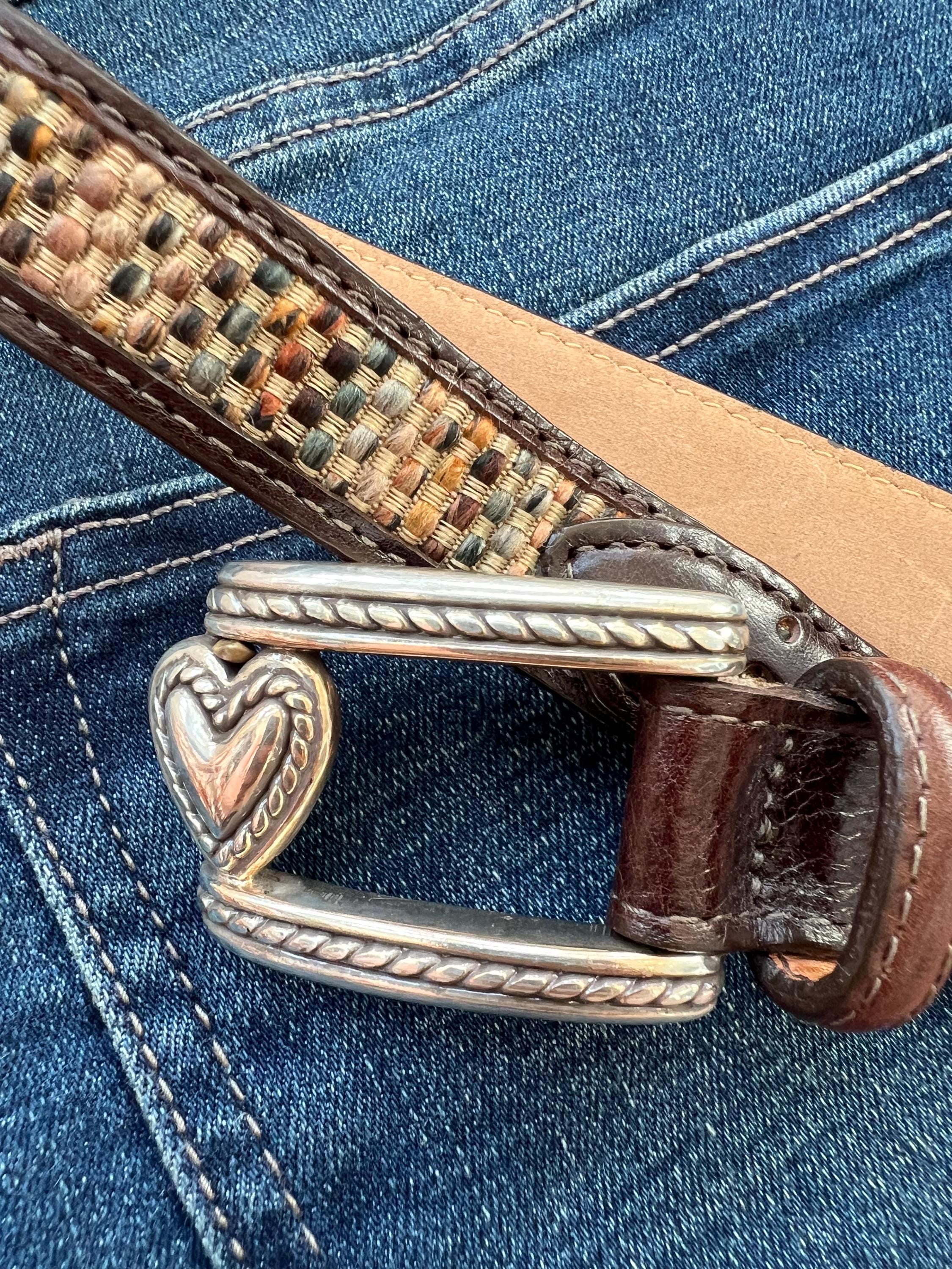 Brighton Belt Med Brown Leather Western Croc Embossed Cowgirl Rodeo Filigree USA Brighton Belt Brown Alligator/Croc And Smooth Black Leather  main image 3