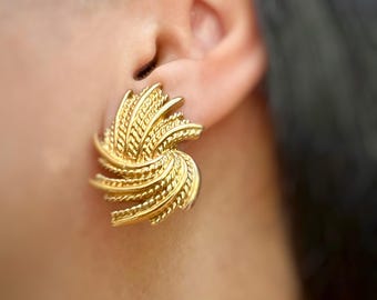 Vintage Monet Swirl Clip On Earrings Statement Rope Design Signed