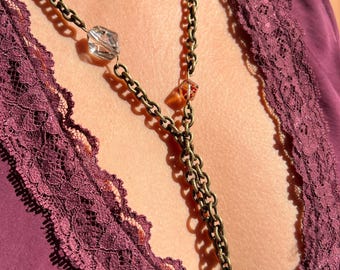 Collar con cadena de cristal bronce vintage de Liz Palacios – 86 cm (34 pulgadas) Joyería llamativa para combinar con otras joyas