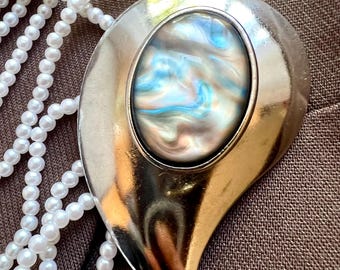 Large Silver Brooch, Teardrop Modernist Statement Pin