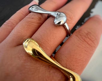 18k Gold Sculptural Bar Ring | Chunky Statement Ring