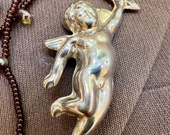 Vintage Cherub Brooch Silver Tone Angel Cupid Pin Mid Century Figural Jewelry 50s Midcentury