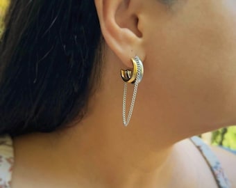 18k Gold Two-Tone Earrings – Chunky Half Hoop Statement Earrings