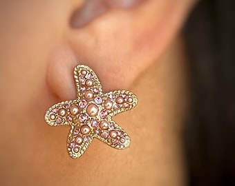 Vintage Monet Pink Starfish Earrings 80s Jewelry