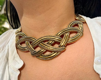Vintage Avon Gold Tone Statement Choker Necklace – Chunky Knot Design – Adjustable