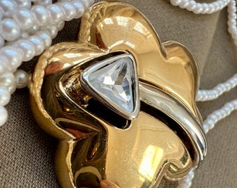 Vintage Courrèges Style Brooch: Gold-Tone Comet, Crystal Accent, Space Age Jewelry
