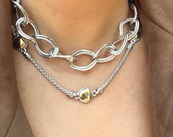 Vintage Sperry Silver Chain Necklace • Chunky Statement Choker • Bold Link Necklace • Layering Jewelry