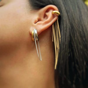18k Gold Two-Tone Earrings – Chunky Half Hoop Statement Earrings