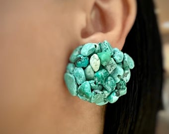 Vintage Turquoise Color Clip-On Earrings | Southwestern Statement Earrings | Boho Natural Stone Look