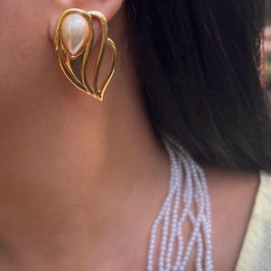 Vintage Gold & Pearl Statement Earrings | Bold Chunky Glam Earrings