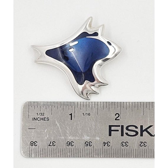 Georg Jensen Sterling Silver Blue Enamel Biomorphic Brooch #306