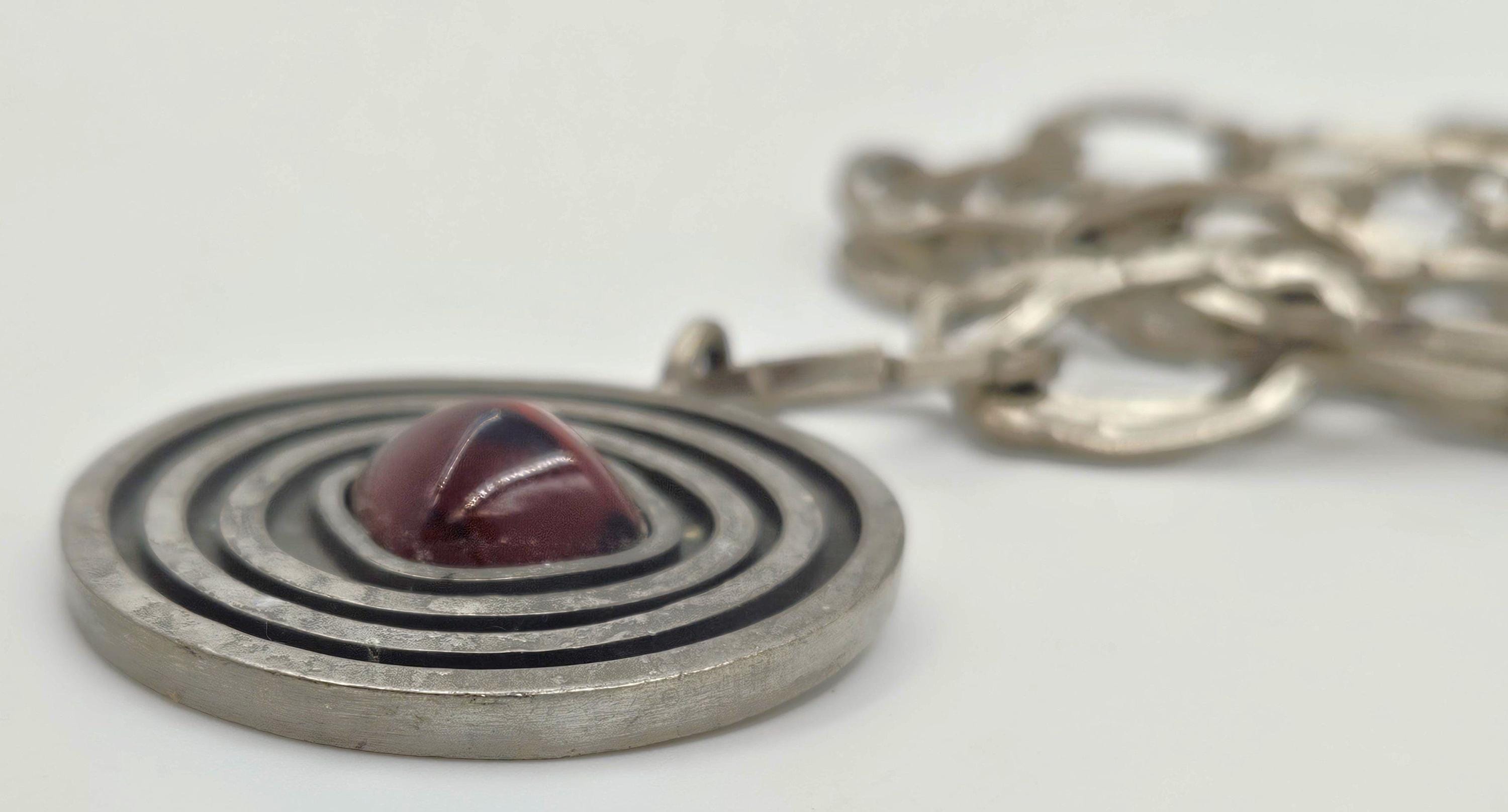 Jorgen Jensen Pewter Glass XL Modernist Viking Necklace #292 Circa