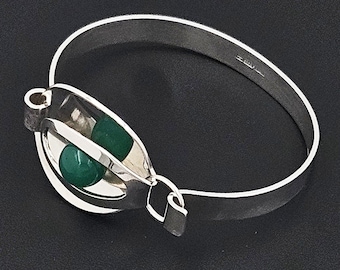 Elis Kauppi Kupittaan Kulta Finland Modernist Sterling & Chalcedon Armreif 50s
