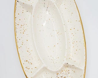 MCM HUGE Ceramic Cream Gold Speckled Multi-Chamber Serving Platter 50-60s