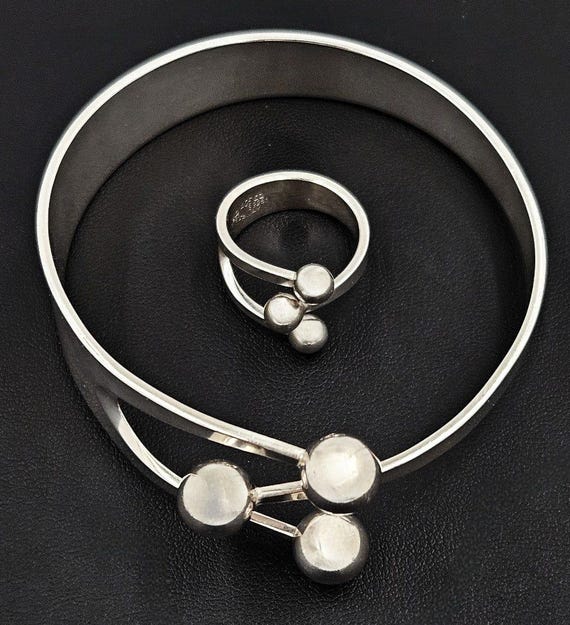 Anna Greta Eker Norway+Designs Sterling 3-Prong Crown Bangle Ring Set 60s